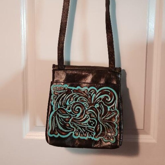 Patricia Nash Granada Tooled Turquoise Crossbody Bag - Picture 2 of 6
